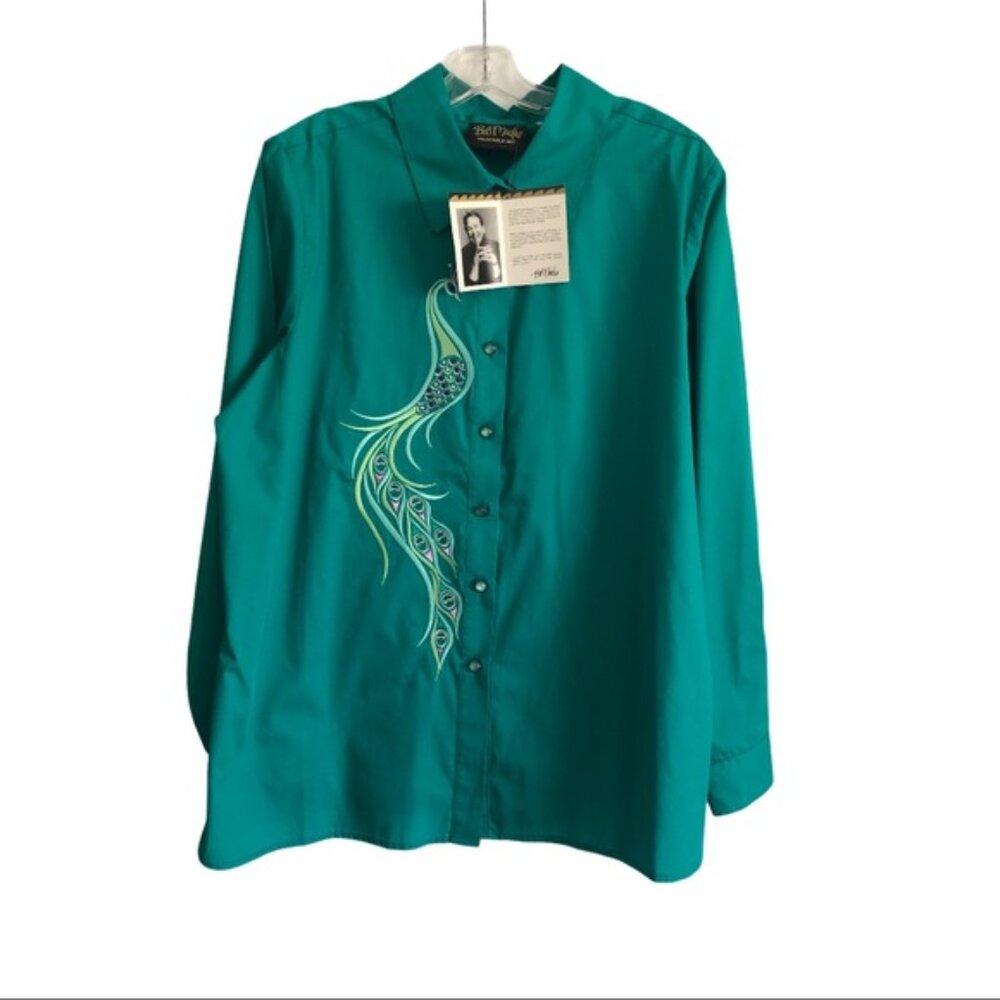 BOB MACKIE Wearable Art Embroidered Peacock Shirt XL